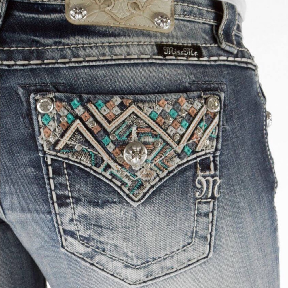 Turquoise & pink Miss Me boot stretch jeans BNWOT